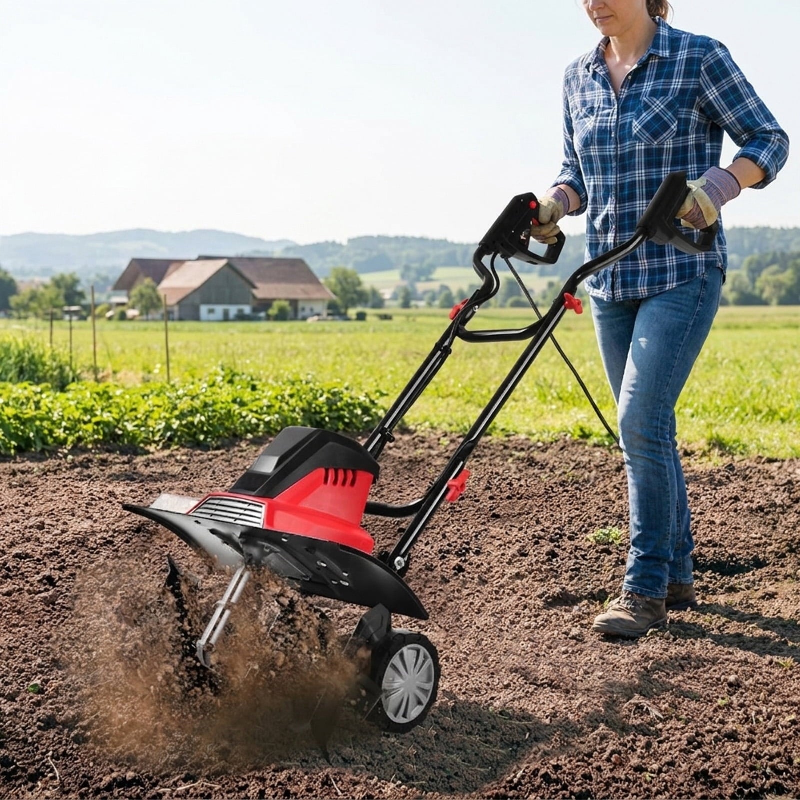 Biotree 17-Inch 13.5 Amp Corded Electric Tiller and Cultivator 9 for Lawn Garden Yard Soil Care, Red