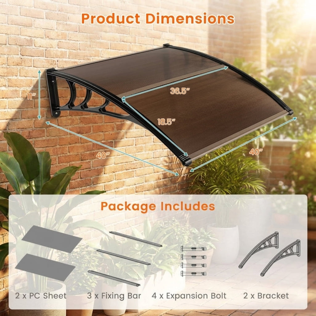 Biotree Outdoor Front Door Patio Overhang Awning for Sunlight Rain Snow Wind Protection-40 x 40 Inch for Patio Deck Door Window Sun Rain Protection, Coffee