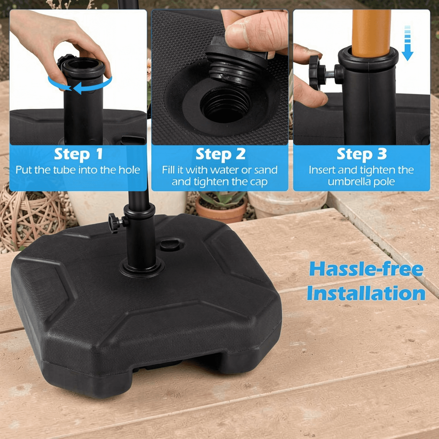 Biotree 17 Inch 88 LBS Heavy-Duty Fillable Umbrella Base with Handle - Heavy Duty Outdoor Patio Stand