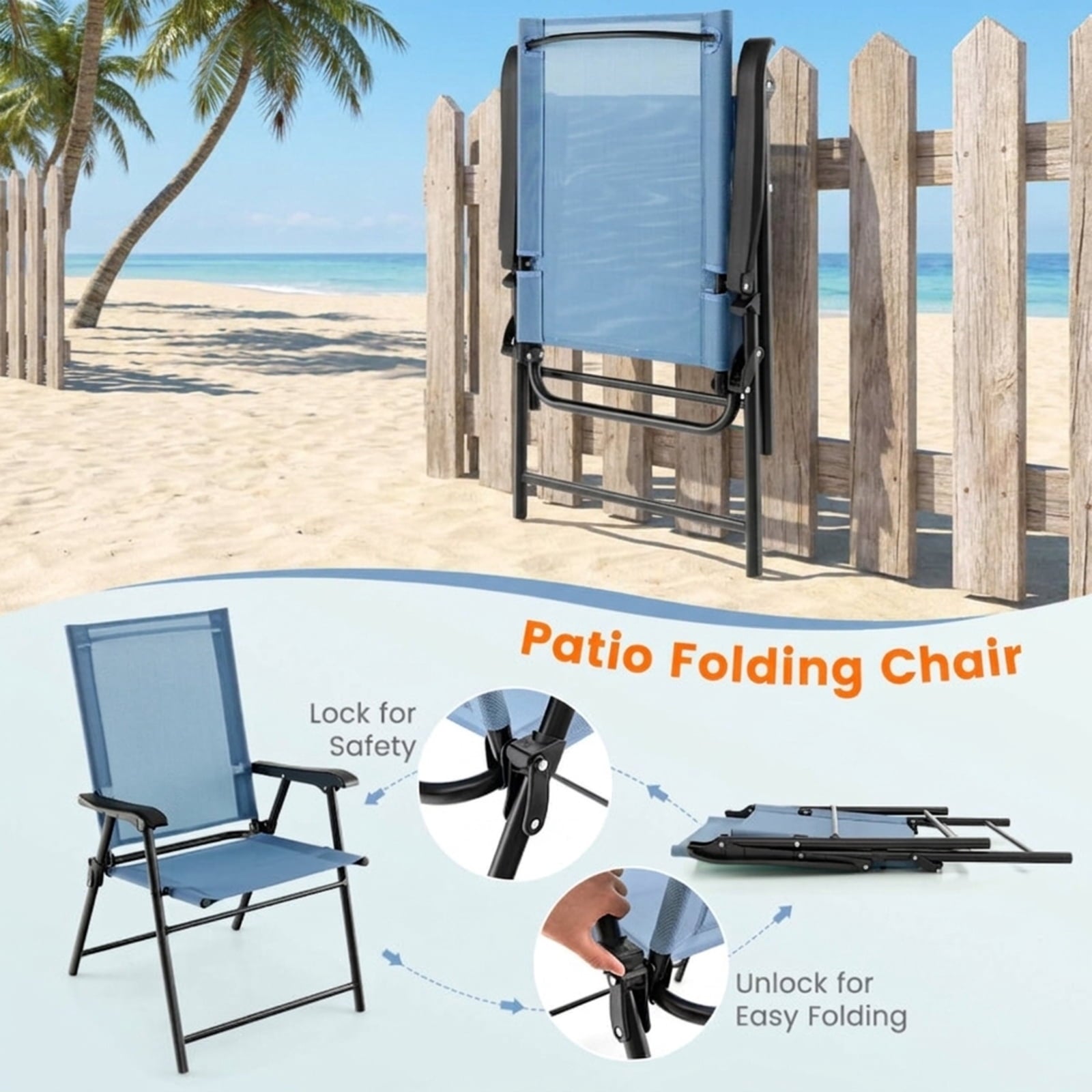 Biotree 2 Set of Patio Dining Chair with Armrests and Metal Frame Stackable Patio Chair for Garden BackyardBlue