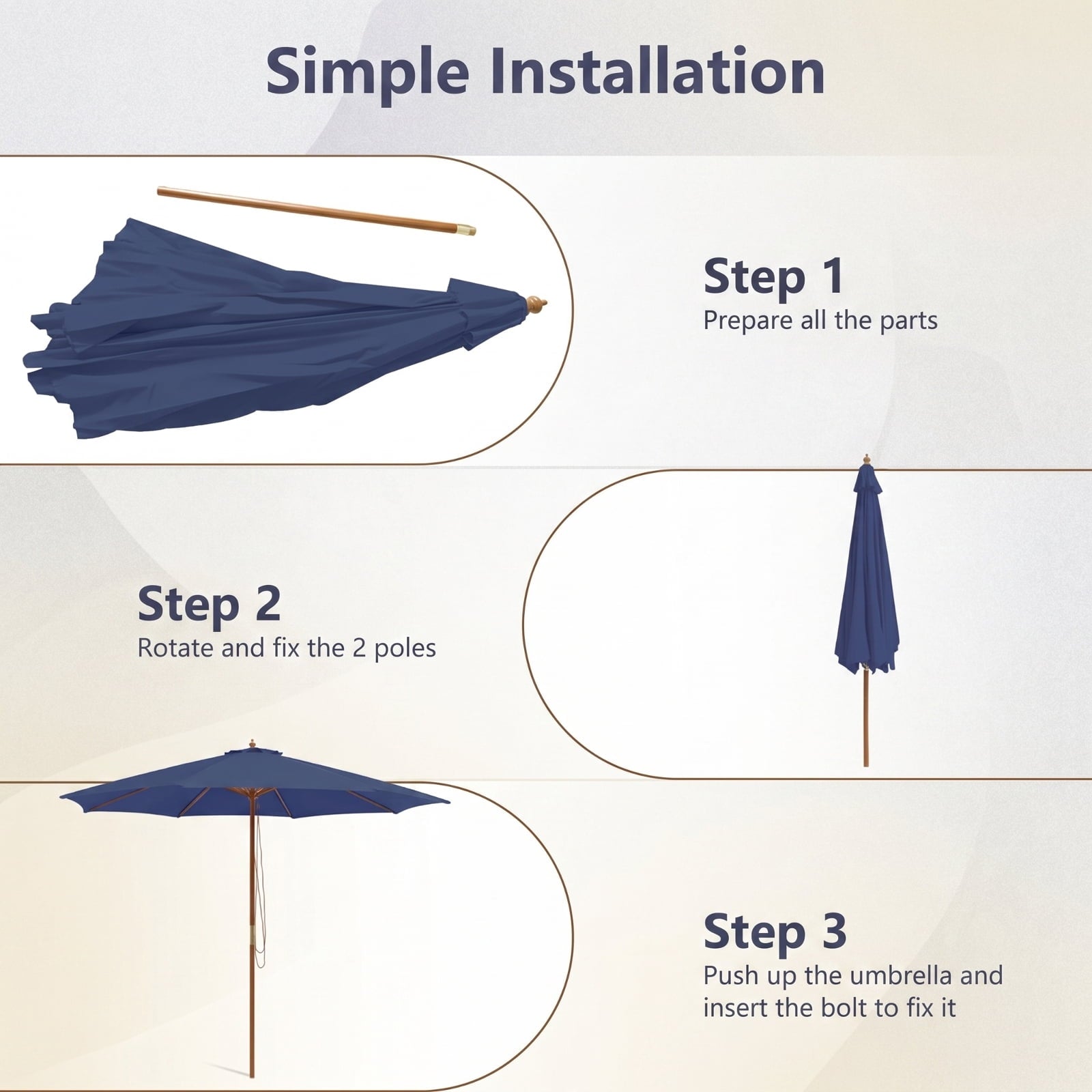 Biotree 10 ft Offset Cantilever Patio Umbrella 8 Wooden Ribs Outdoor Shade - Beige - UV Protection with Cross Base