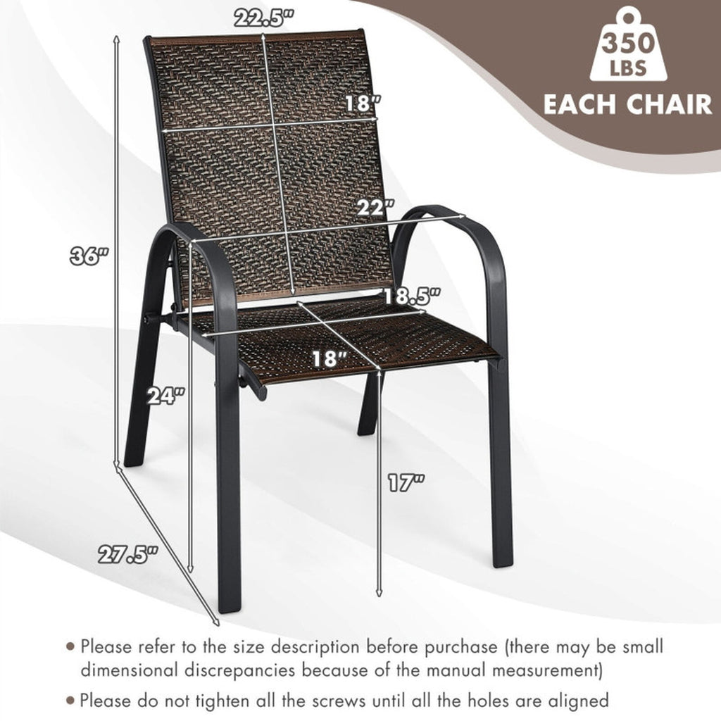 Biotree Set of 6 Outdoor PE Wicker Stackable Chairs with Sturdy Steel Frame Stackable Patio Chair for Garden BackyardBrown