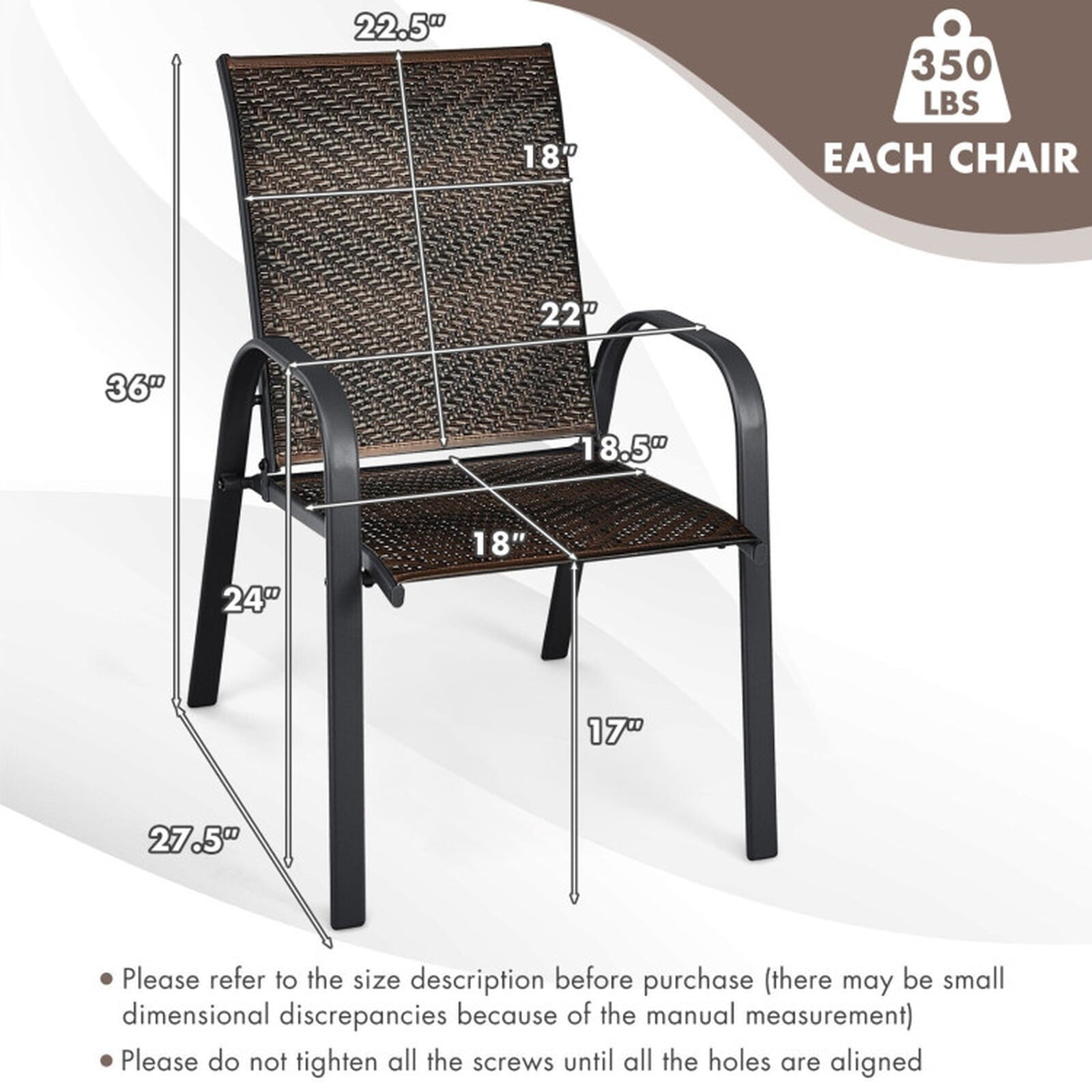Biotree Set of 6 Outdoor PE Wicker Stackable Chairs with Sturdy Steel Frame Stackable Patio Chair for Garden BackyardBrown