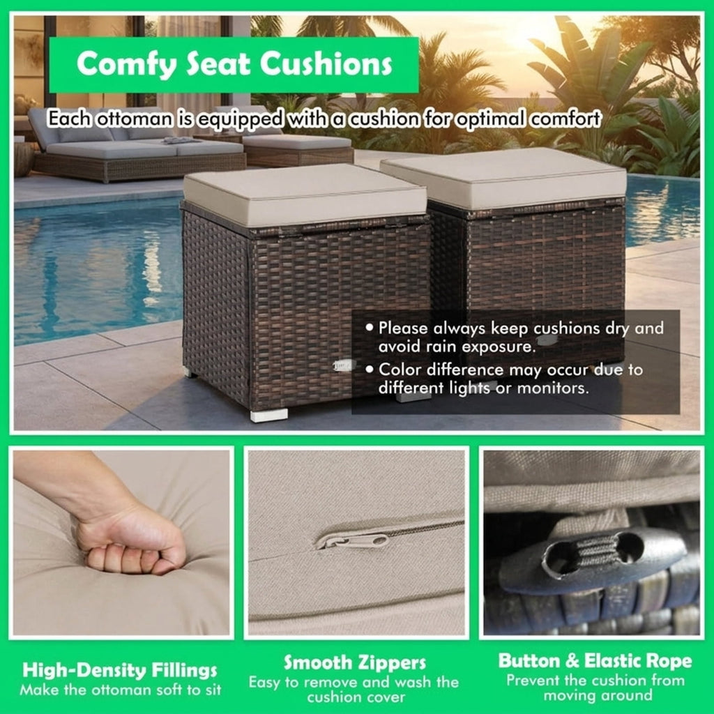 Biotree 2 Pieces Patio Ottoman with Removable Cushions Stackable Patio Chair for Garden BackyardBrown