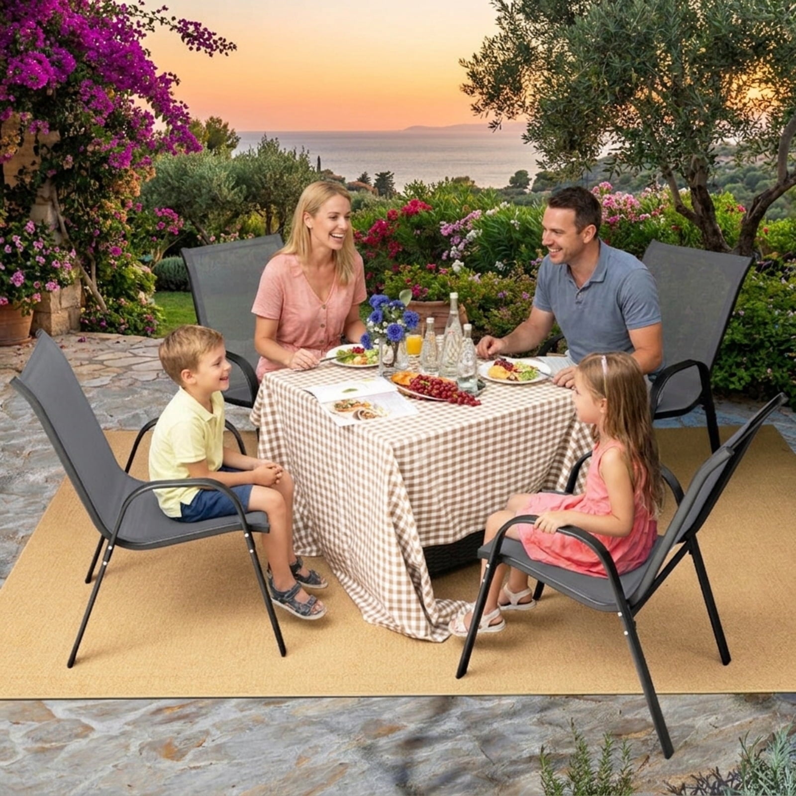Biotree 4 Pieces Stackable Patio Dining Chairs Set with Armrest Stackable Patio Chair for Garden BackyardGray