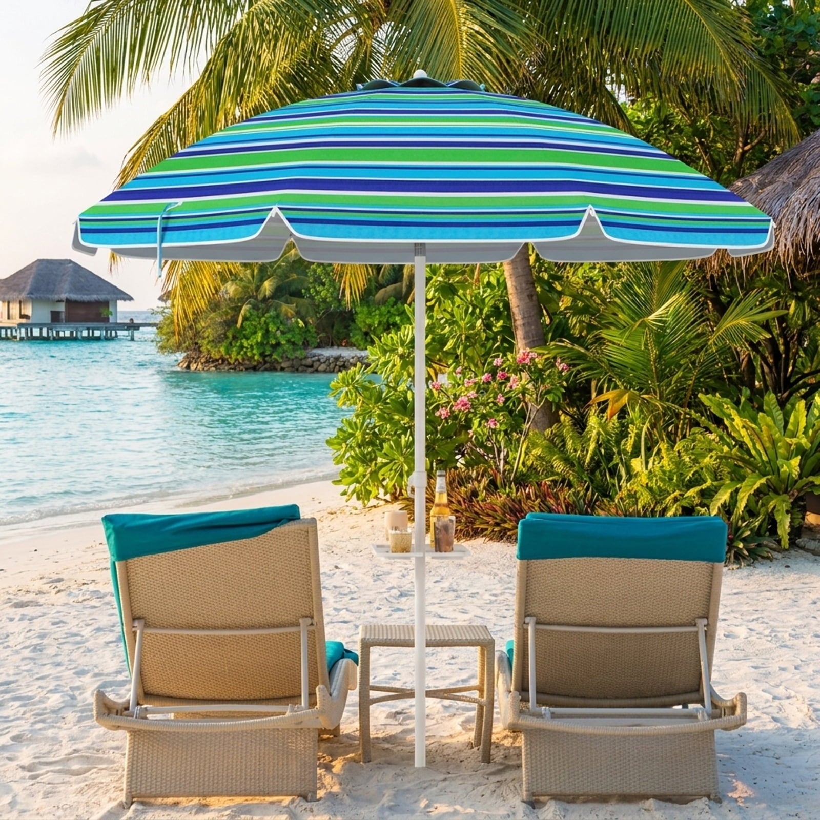 Biotree 7.2 ft Portable Beach Umbrella with Carrying Bag, 8 Ribs, Sand Tilt Mechanism - Green for Backyard