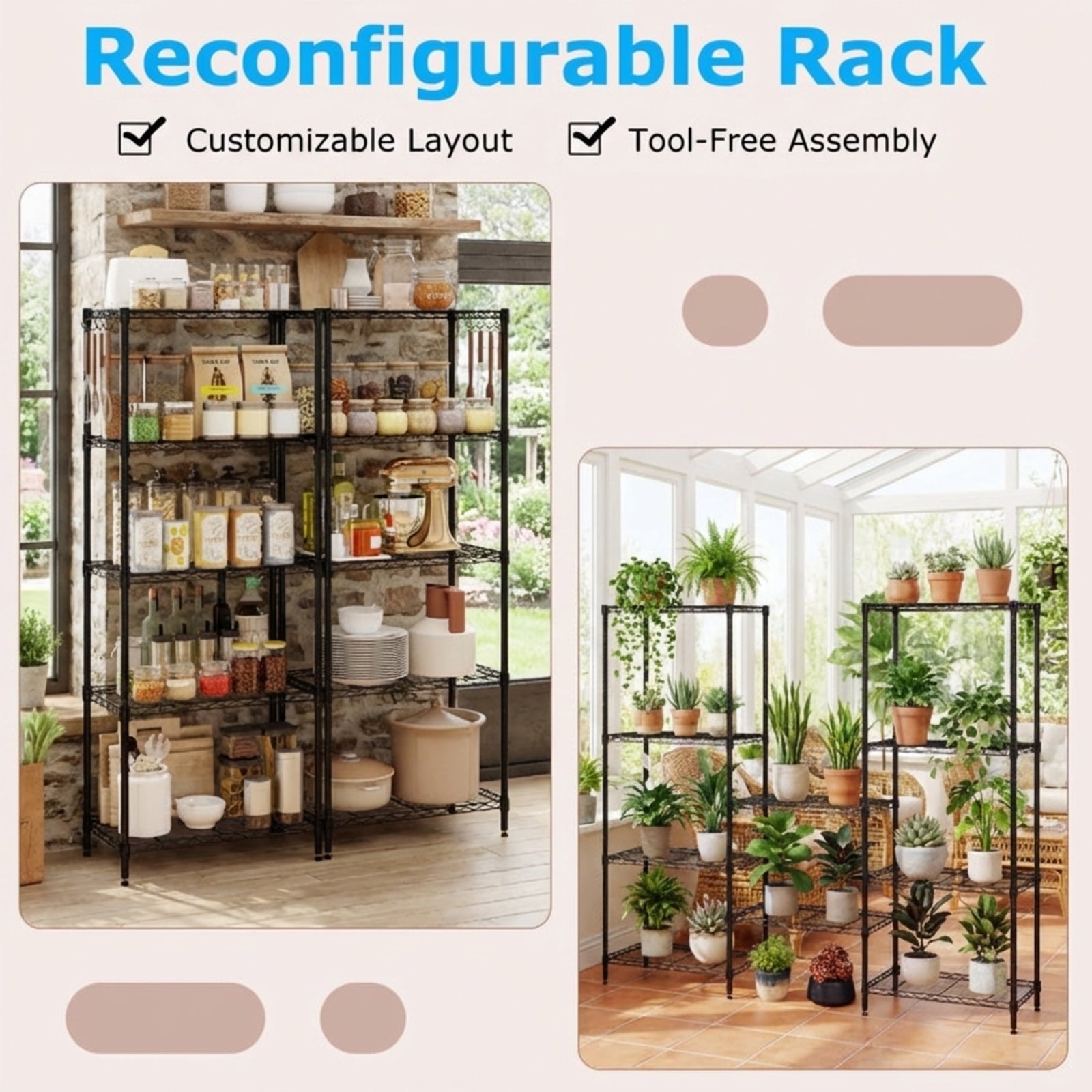 Biotree 5-Tier Metal Storage Shelving Unit with V-Shaped Wire Rack, 750 LBS Capacity Heavy Duty Garage Shelves Utility Rack for Basement Warehouse Pantry, Black