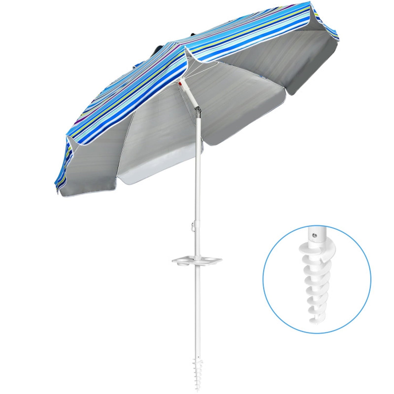 Biotree 7.2 ft Portable Beach Umbrella with Carrying Bag, 8 Ribs, Sand Tilt Mechanism - Blue for Backyard