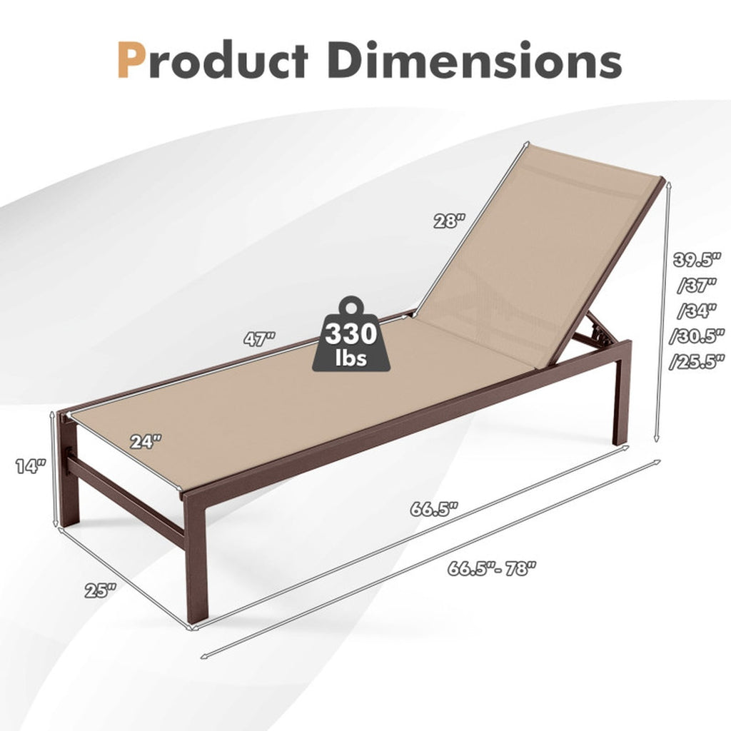 Biotree 6-Position Chaise Lounge Chairs with Rustproof Aluminium Frame Stackable Patio Chair for Garden BackyardBrown