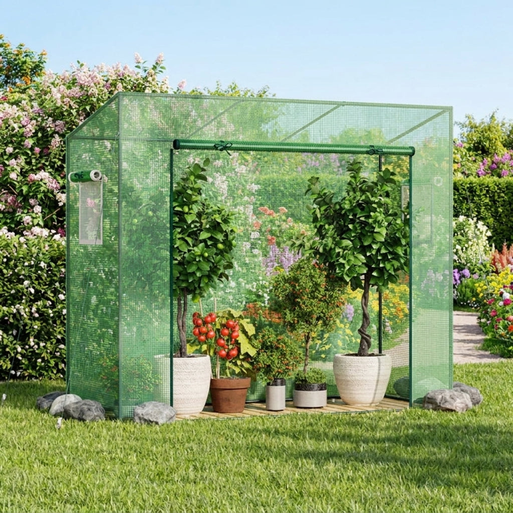 Biotree Outdoor Portable Walk-in Greenhouse with PE Cover Heavy-Duty Metal Frame Roll for Outdoor Garden Backyard Patio Vegetables Flowers, Green