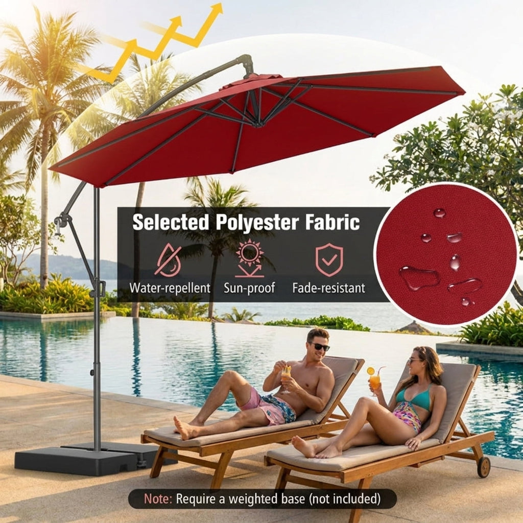 Biotree 10 ft Cantilever Patio Umbrella Offset Hanging with Cross Base, 8 Ribs - Wine for Backyard Garden Poolside