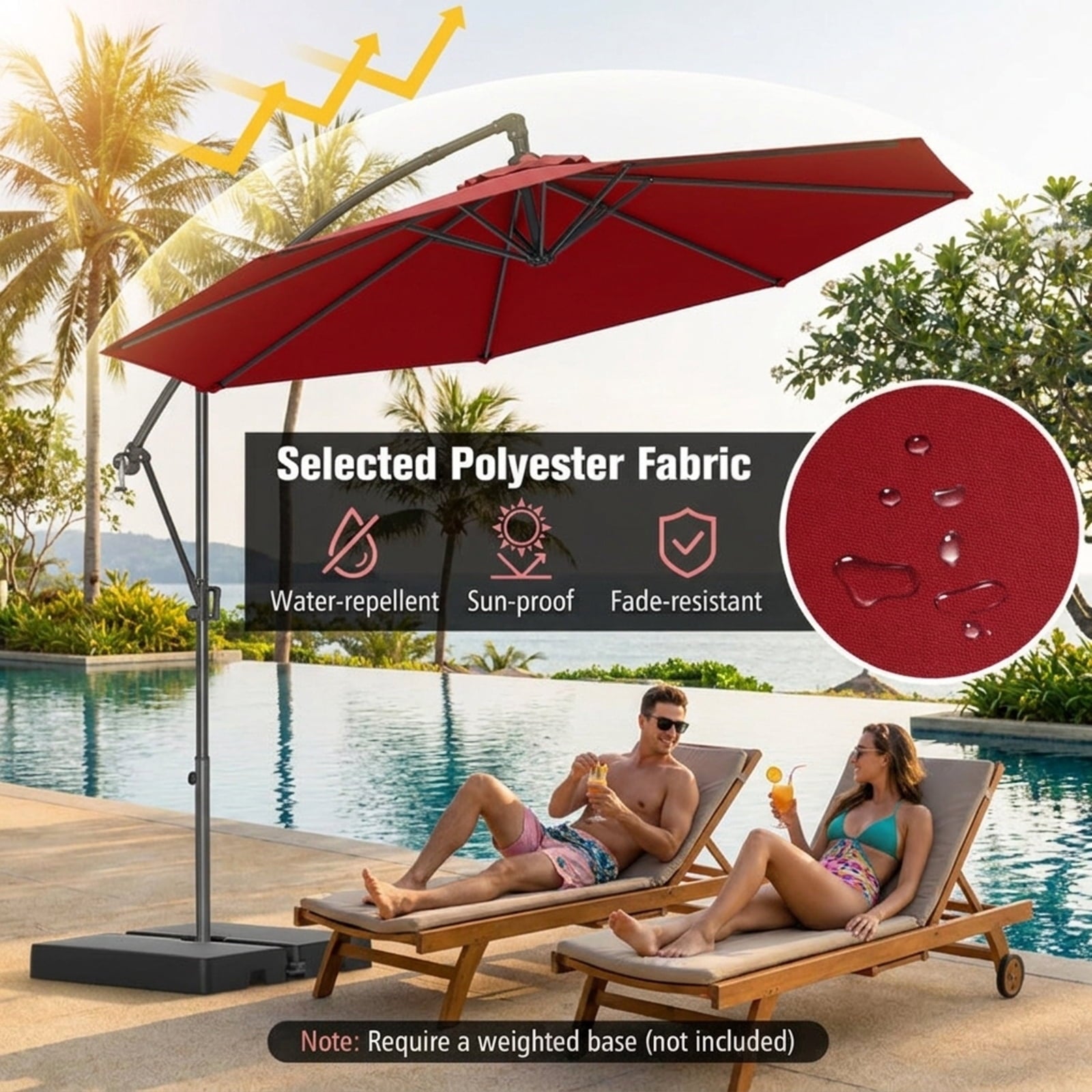Biotree 10 ft Cantilever Patio Umbrella Offset Hanging with Cross Base, 8 Ribs - Wine for Backyard Garden Poolside