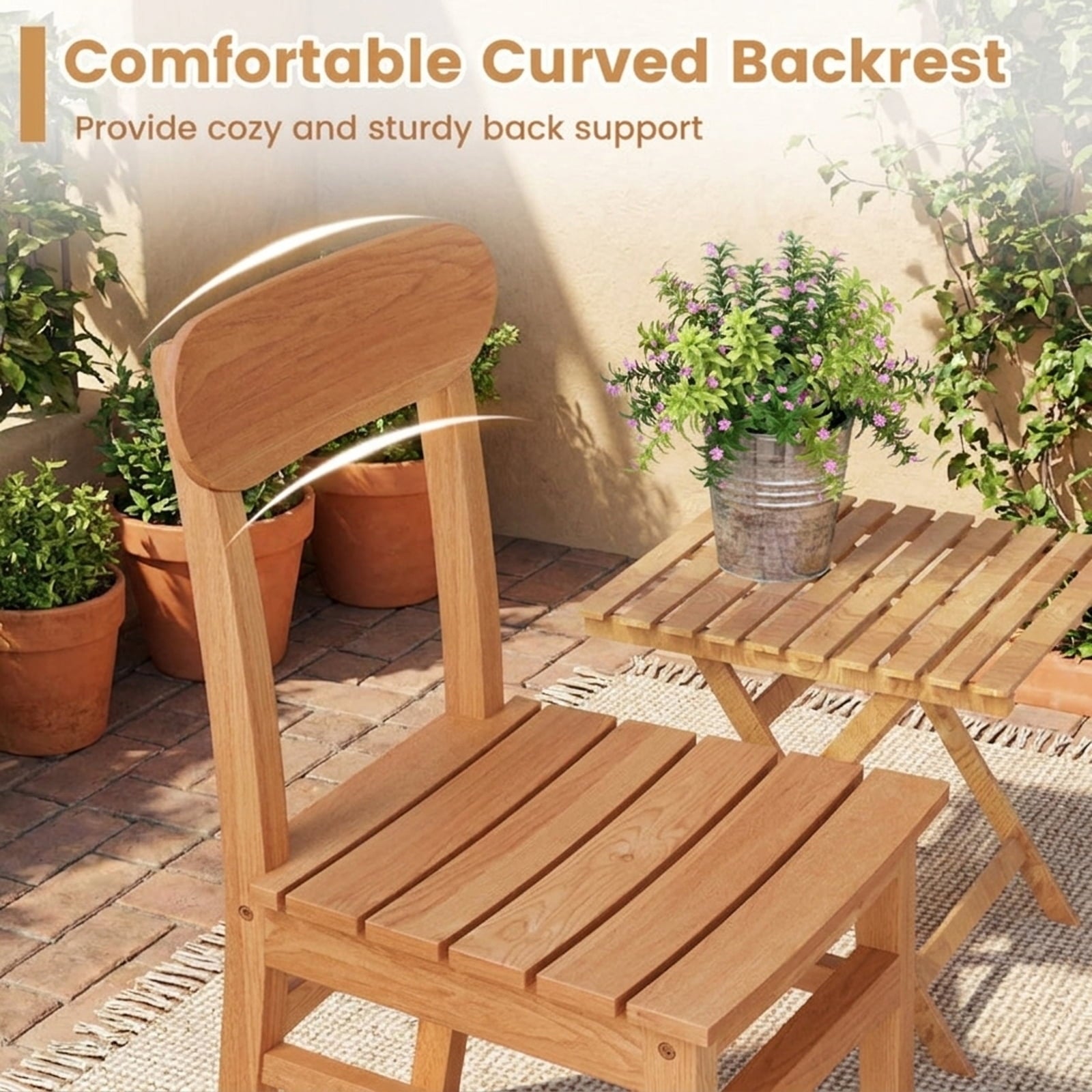 Biotree Patio Teak Wood Chair Armless Dining Chair with Slatted Seat Stackable Patio Chair for Garden BackyardNatural