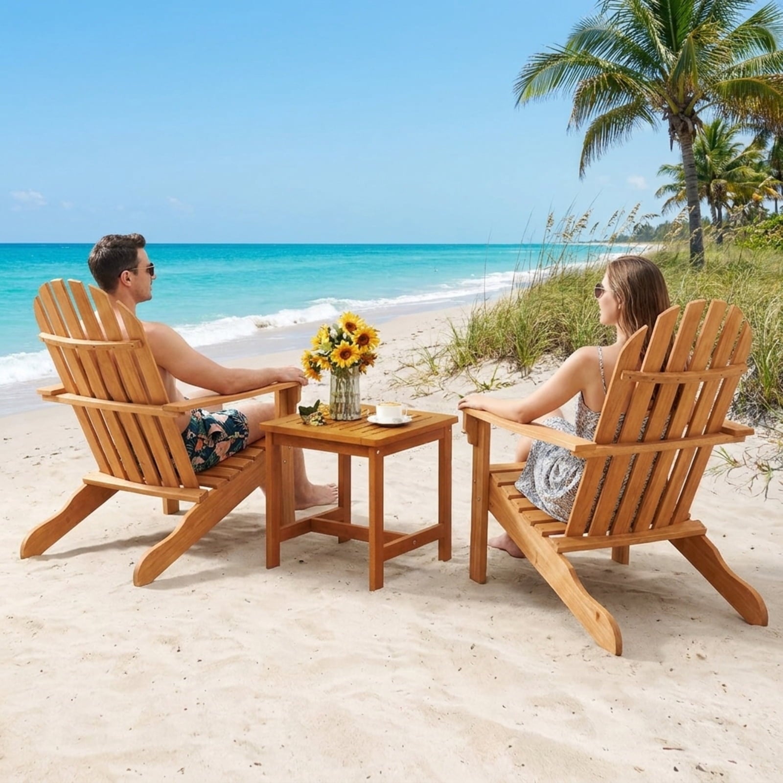 Biotree Acacia Wood Outdoor Adirondack Chair with Ergonomic Design Stackable Patio Chair for Garden BackyardNatural