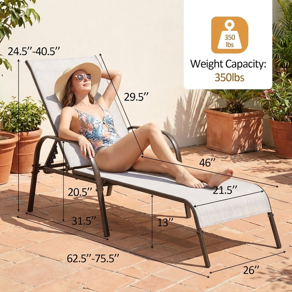 Biotree 2-Pack Patio Chaise Lounge with Adjustable Reclining-Gray