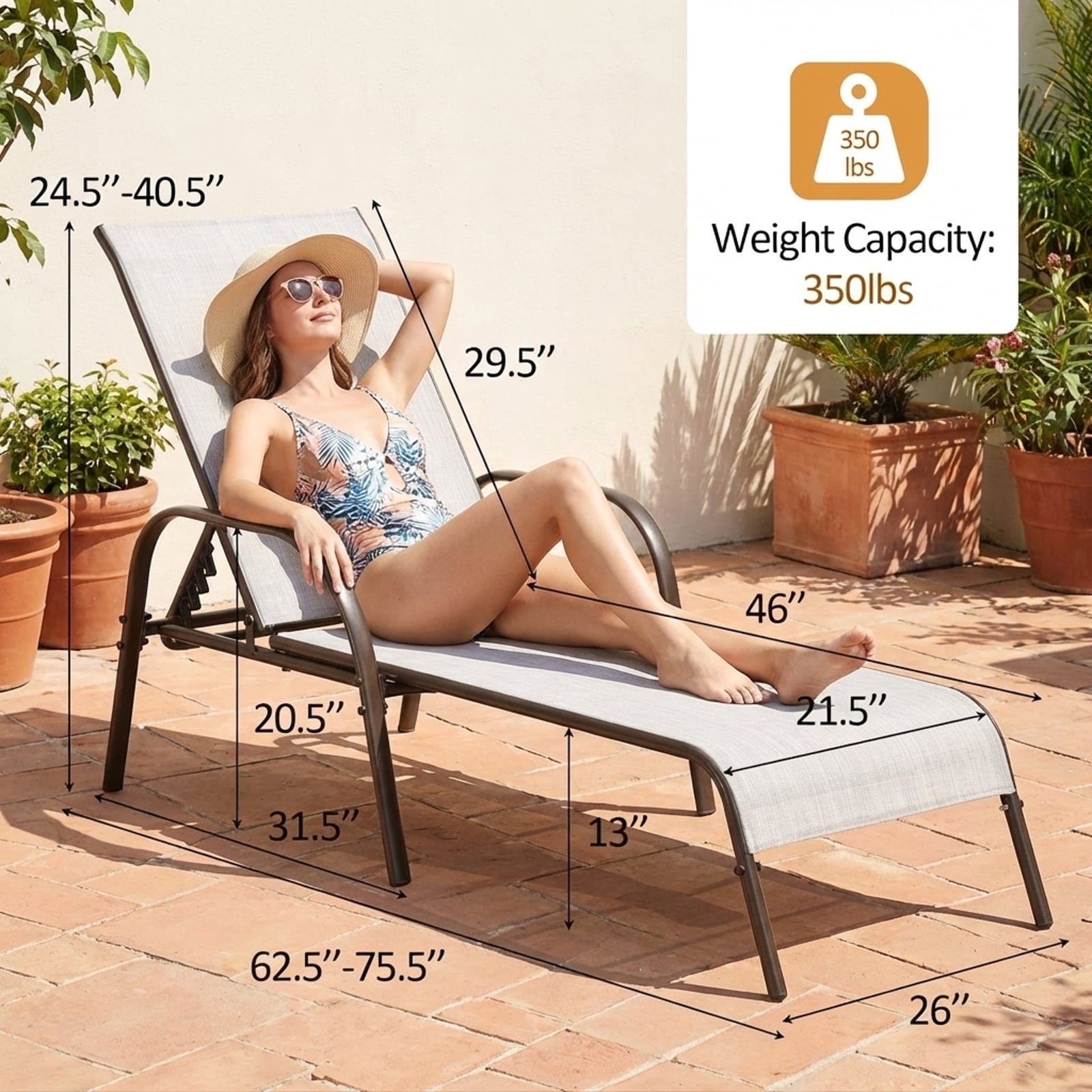 Biotree 2-Pack Patio Chaise Lounge with Adjustable Reclining-Gray