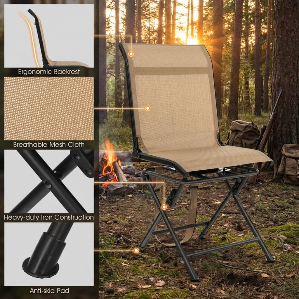 Biotree All weather Outdoor Foldable 360 Degree Swivel Chair with Iron Frame, Brown