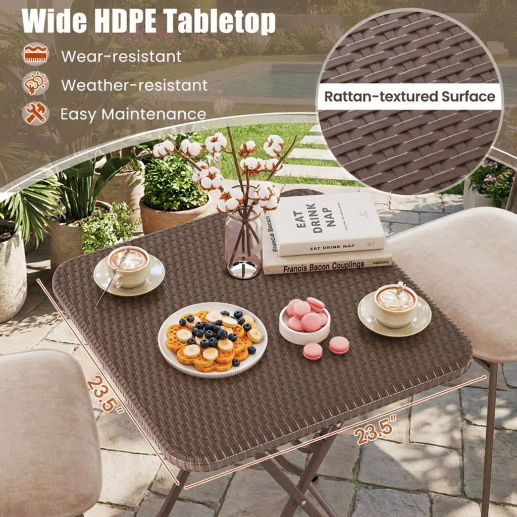 Biotree Folding Picnic Table with Rattan Grain HDPE Tabletop and Sturdy Metal Fame, Coffee