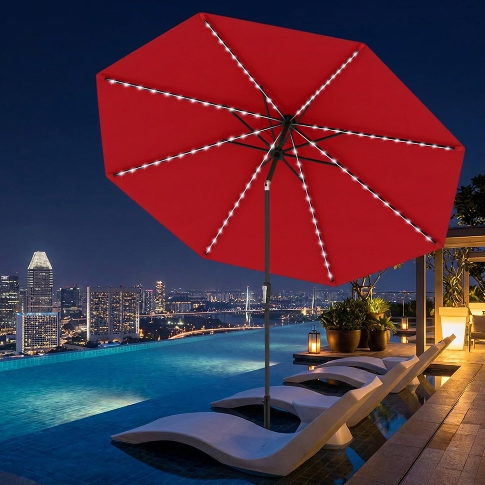 Biotree 10 ft Market Patio Umbrella with Crank and Tilt, 8 Sturdy Ribs, Vented Canopy - Red for Backyard