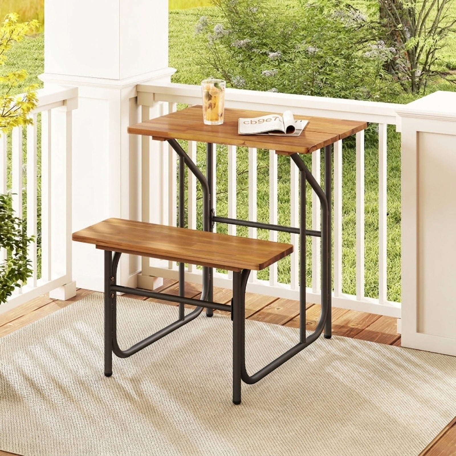 Biotree Acacia Wood Patio Table Bench Set One-Side Picnic Table and Seat, Black