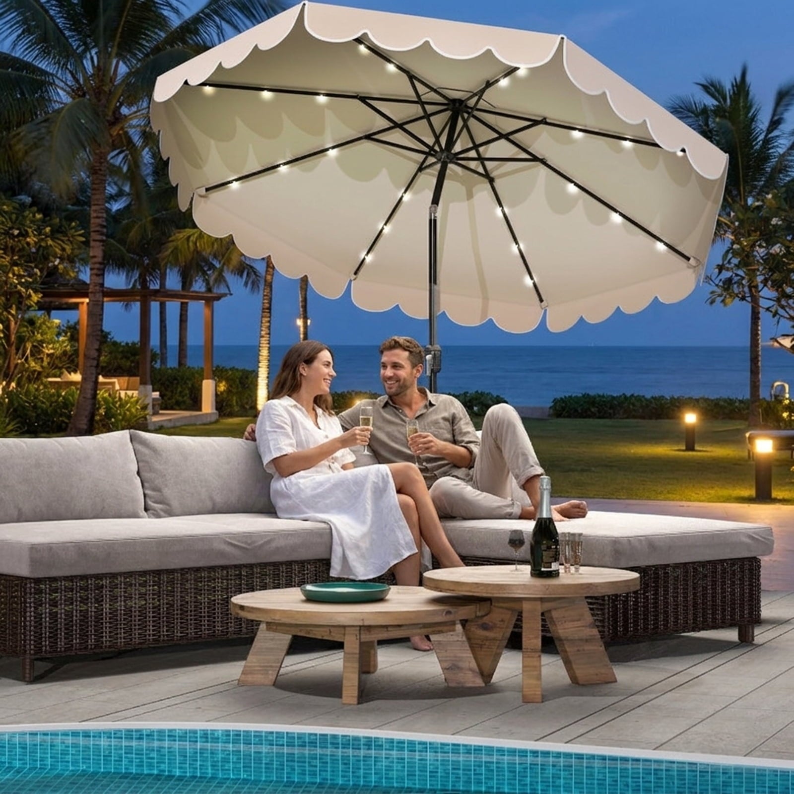 Biotree 10 ft Market Patio Umbrella with Crank and Tilt, 8 Sturdy Ribs, Vented Canopy - Beige for Backyard