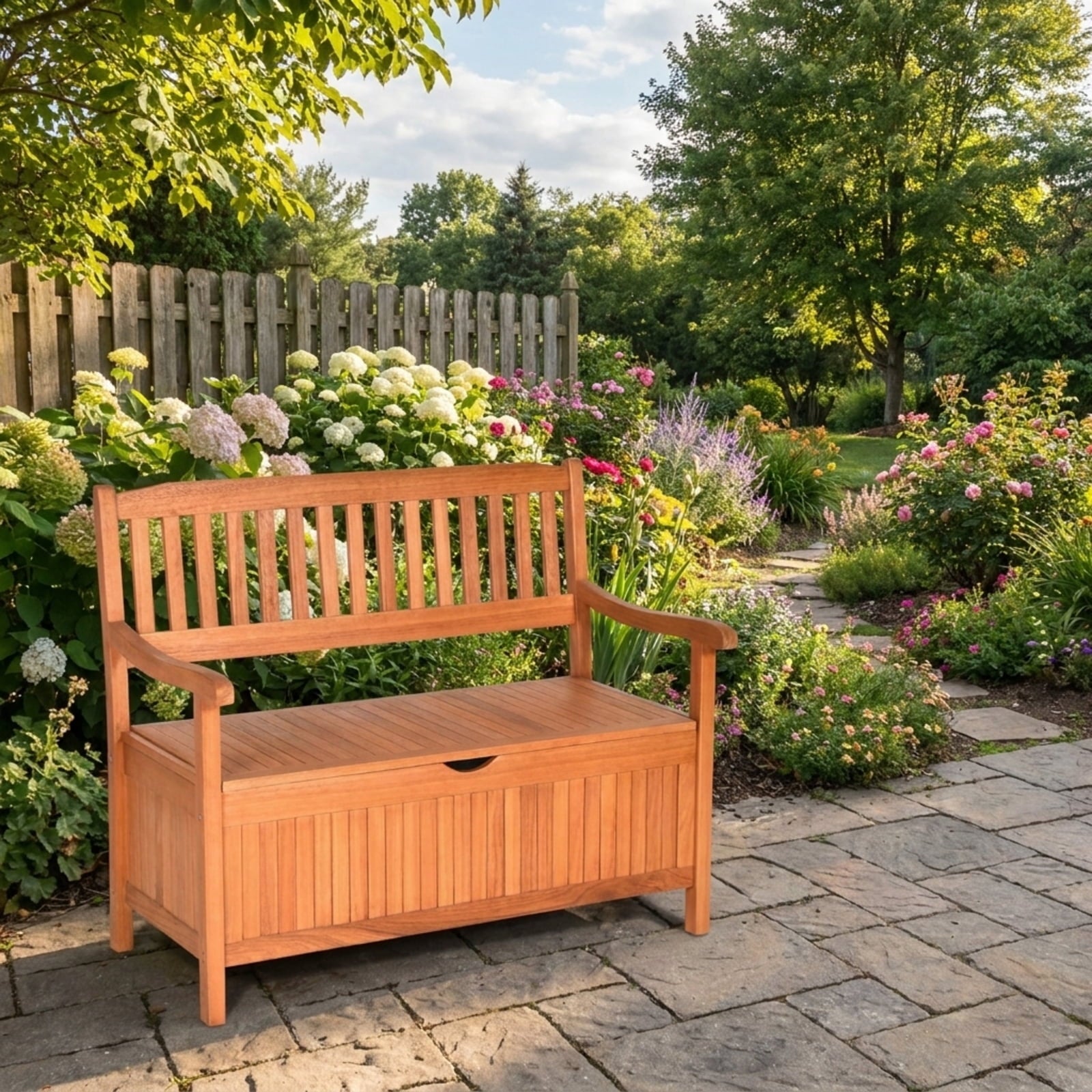 Biotree 33 Gallon Wooden Storage Bench with Liner for Patio Garden Porch Stackable Patio Chair for Garden Backyard