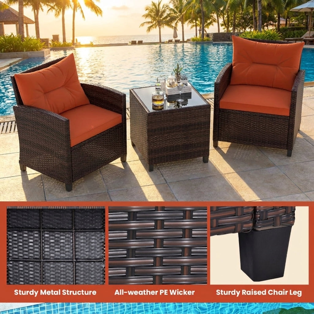 Biotree 3 Pieces Rattan Patio Furniture Set with Washable Cushion Outdoor Conversation Set for Garden Backyard PorchOrange