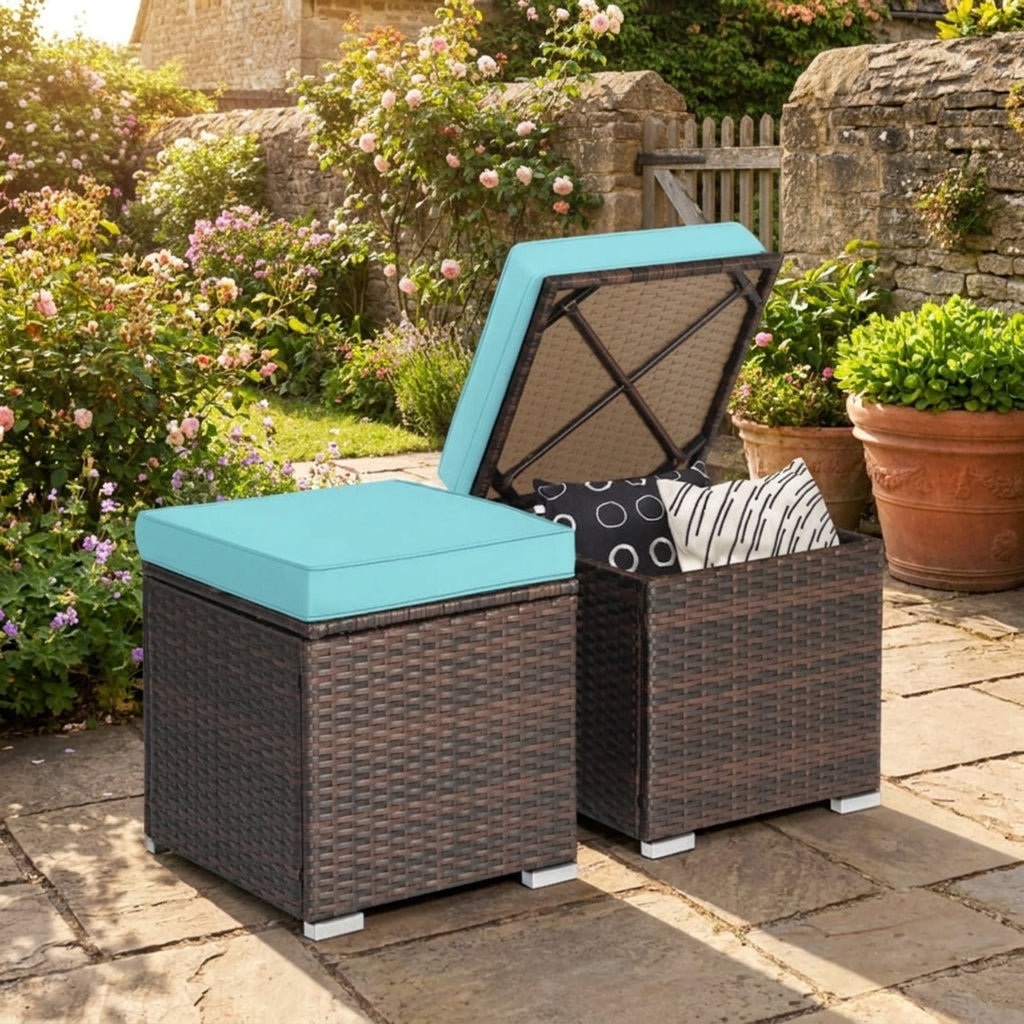 Biotree 2 Pieces Patio Ottoman with Removable Cushions Stackable Patio Chair for Garden BackyardTurquoise