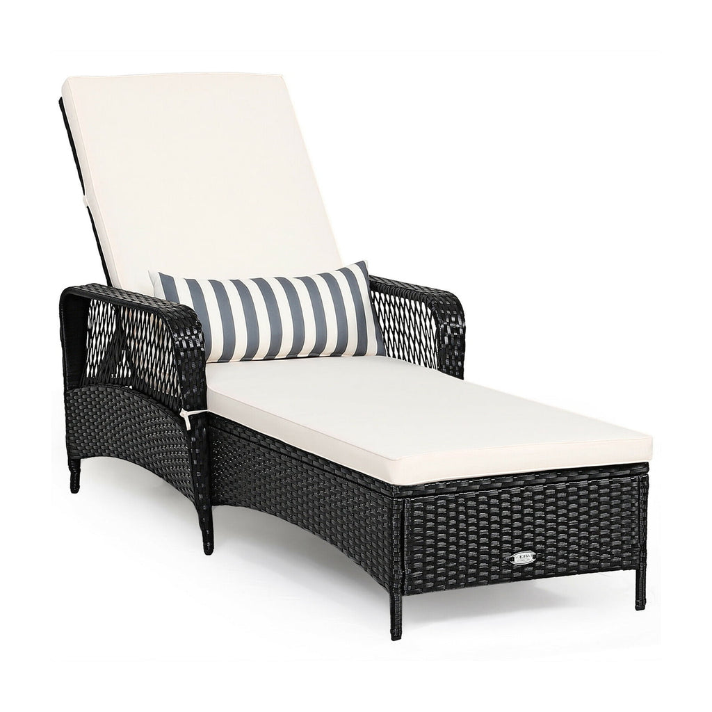 Biotree PE Rattan Chaise Lounge Chair with Adjustable Pillow-Black