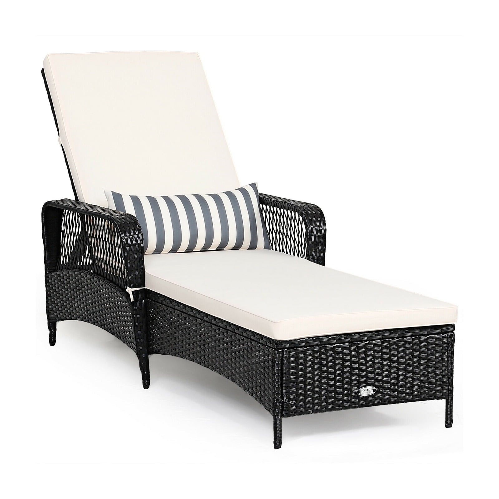 Biotree PE Rattan Chaise Lounge Chair with Adjustable Pillow-Black