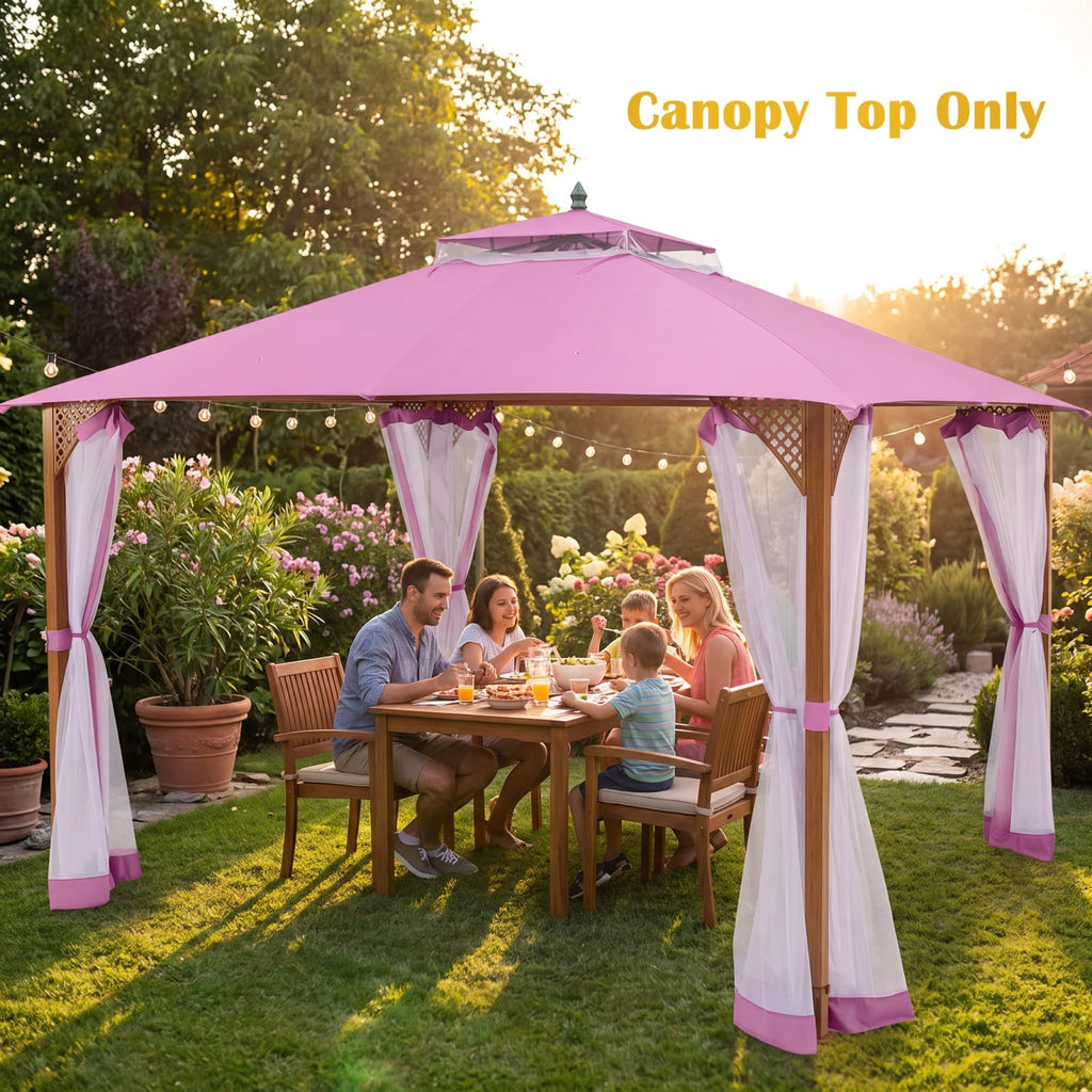Biotree 10 x 12 Gazebo Replacement Top with Air Vent and Drainage Holes for Outdoor Patio Canopy, Pink