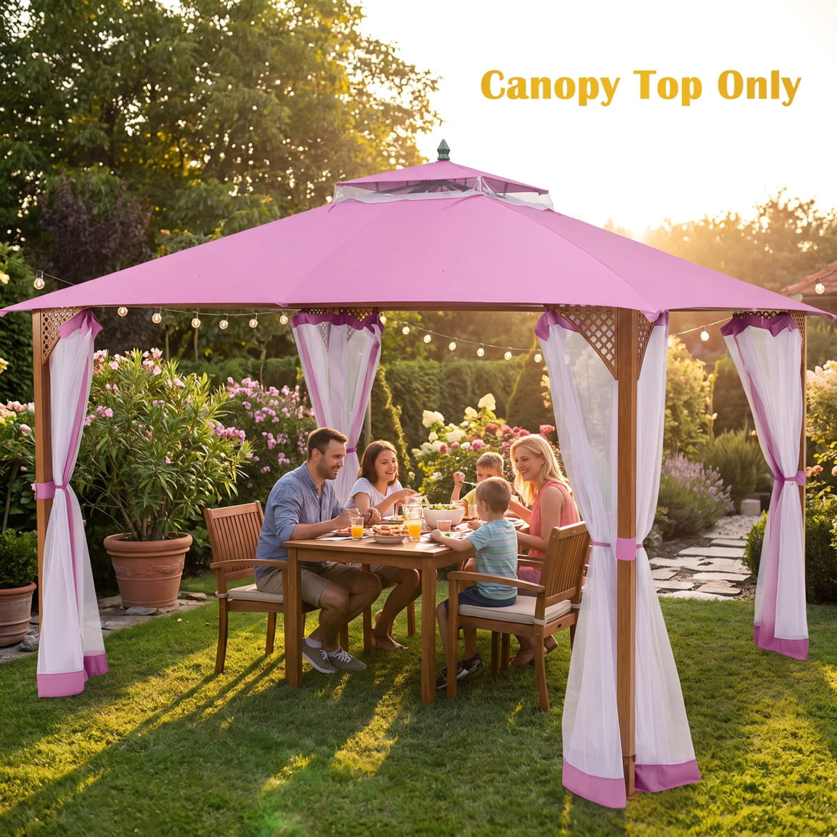 Biotree 10 x 12 Gazebo Replacement Top with Air Vent and Drainage Holes for Outdoor Patio Canopy, Pink