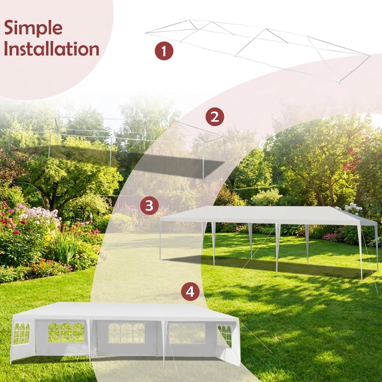 Biotree 10 ft 360-Degree Rotation Solar LED Patio Offset Umbrella with 32 Lights 8 Ribs Polyester Canopy without Base - Dark Red