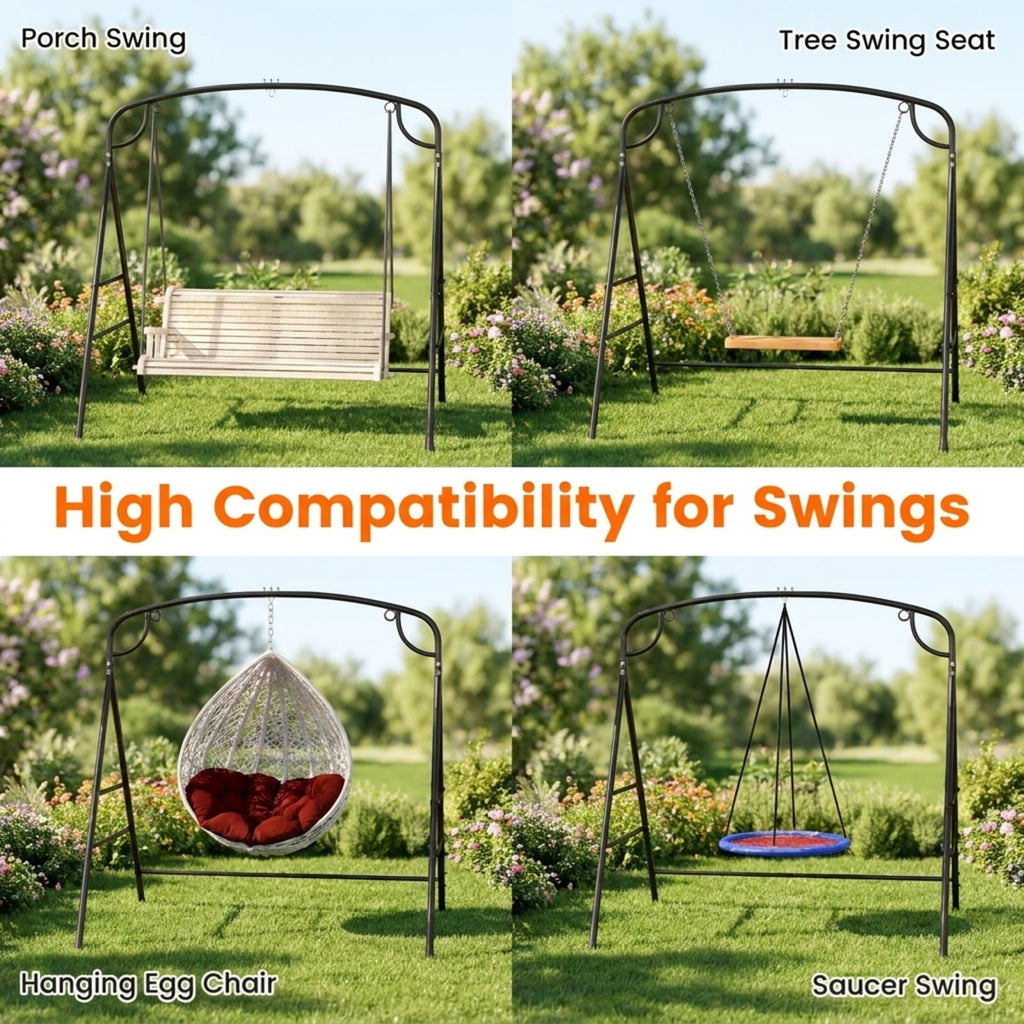 Biotree Outdoor Metal Swing Stand with 4 Support Bars and 2 Hanging Ways for Patio Porch Garden Backyard Outdoor, Black