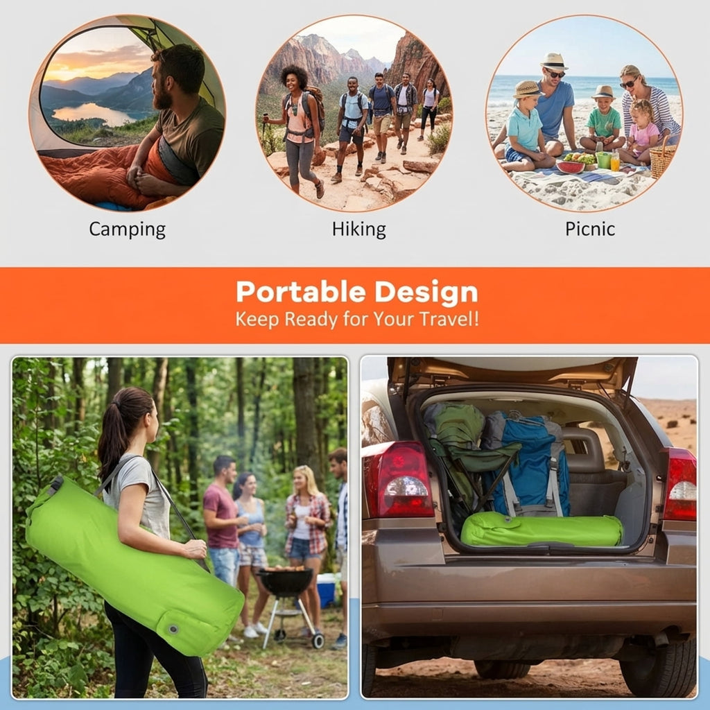 Biotree Self Inflating Folding Camping Sleeping Mattress with Carrying Bag Portable Sleeping Mat for Outdoor Camping, Green