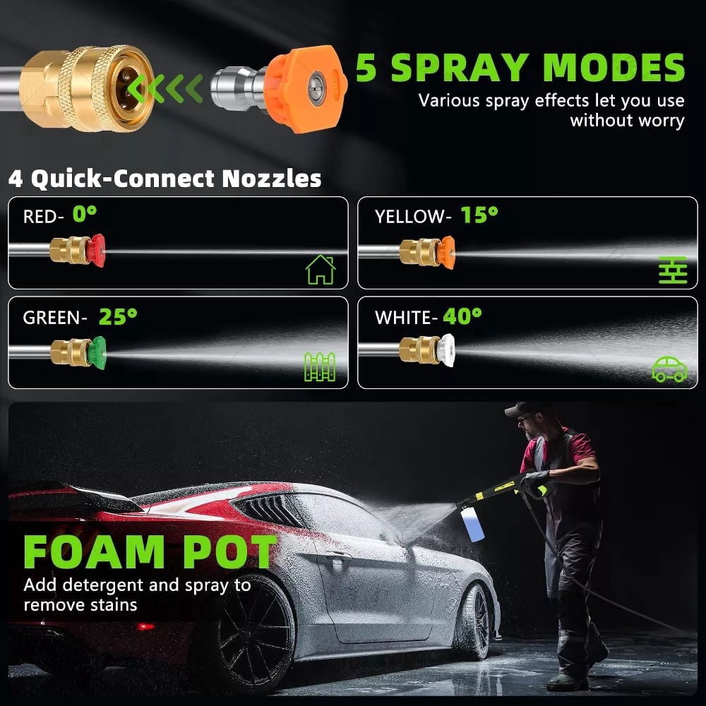 Biotree 5000 PSI Electric Pressure Washer 3.2 GPM Power Washer with Adjustable Pressure Control Panel ,Foam Cannon, 4 Spray Nozzles for Car Driveway Patio Home Cleaning, Orange, Green