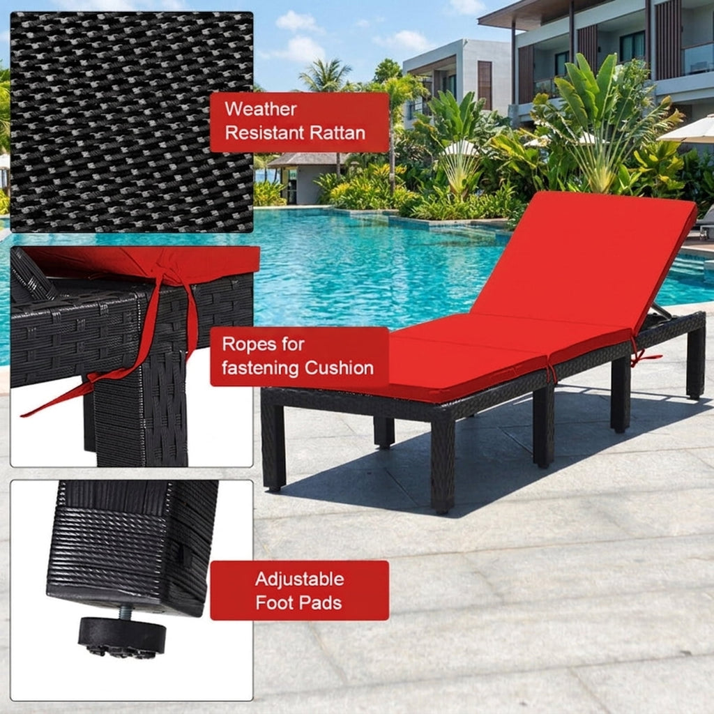 Biotree Patio Rattan Cushioned Height Adjustable Lounge Chair Stackable Patio Chair for Garden BackyardRed Off White