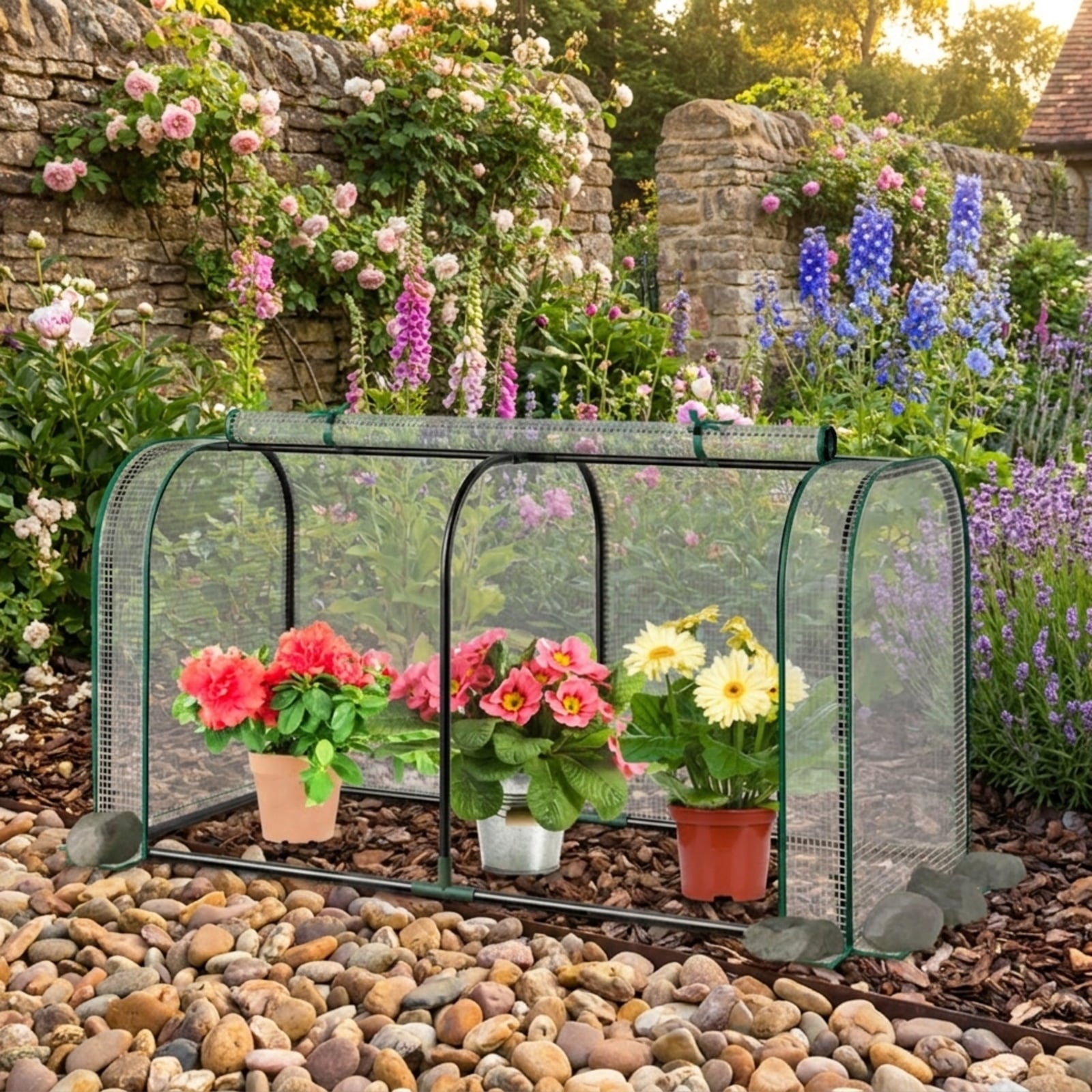 Biotree Mini Tunnel Greenhouse with Roll-up Zipper Door for Outdoor Garden Backyard Patio Vegetables Flowers, White