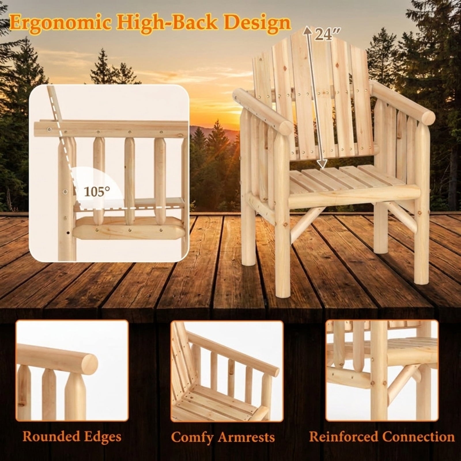 Biotree Outdoor Wood Armchair Wooden Patio Dining Chair with Armrests Stackable Patio Chair for Garden BackyardNatural