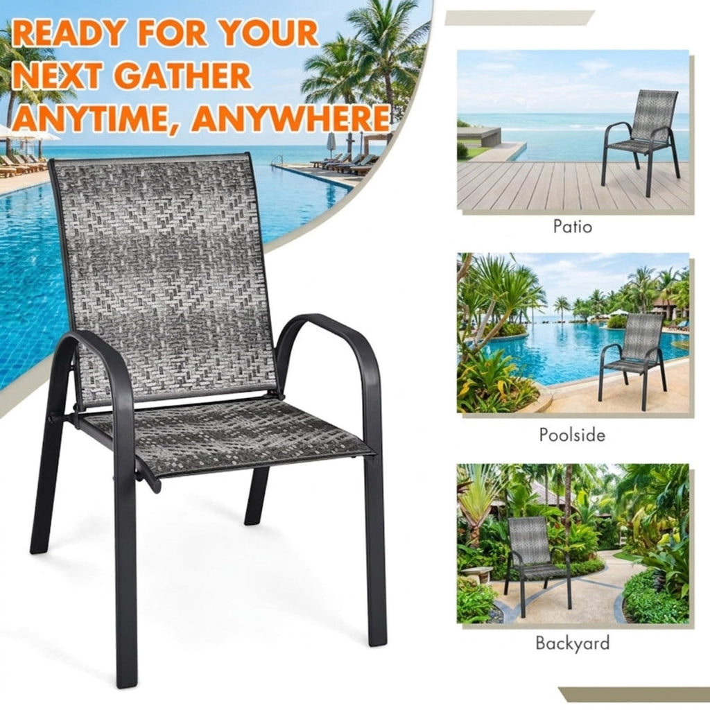 Biotree Set of 6 Outdoor PE Wicker Stackable Chairs with Sturdy Steel Frame Stackable Patio Chair for Garden BackyardGray