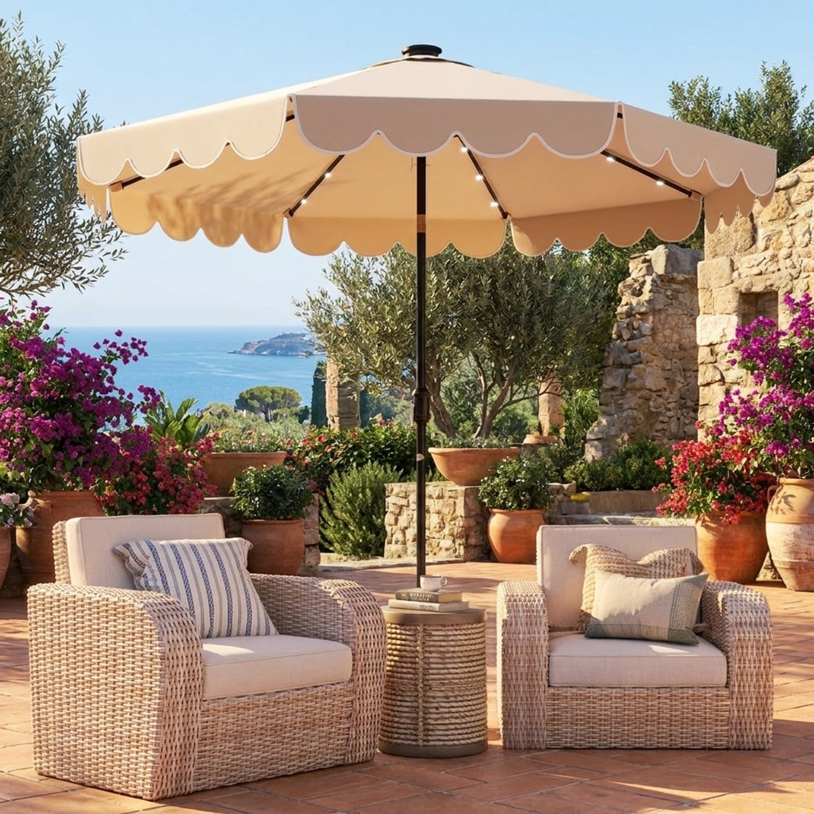 Biotree 10 ft Market Patio Umbrella with Crank and Tilt, 8 Sturdy Ribs, Vented Canopy - Beige for Backyard