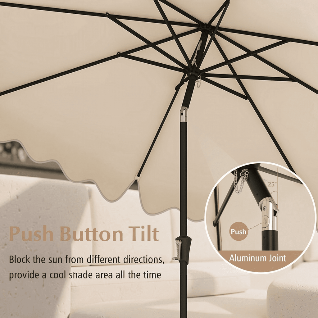 Biotree 9 Feet Patio Umbrella with Crank Handle and Push Button Tilt-Beige - Outdoor Patio Garden Sun Shade