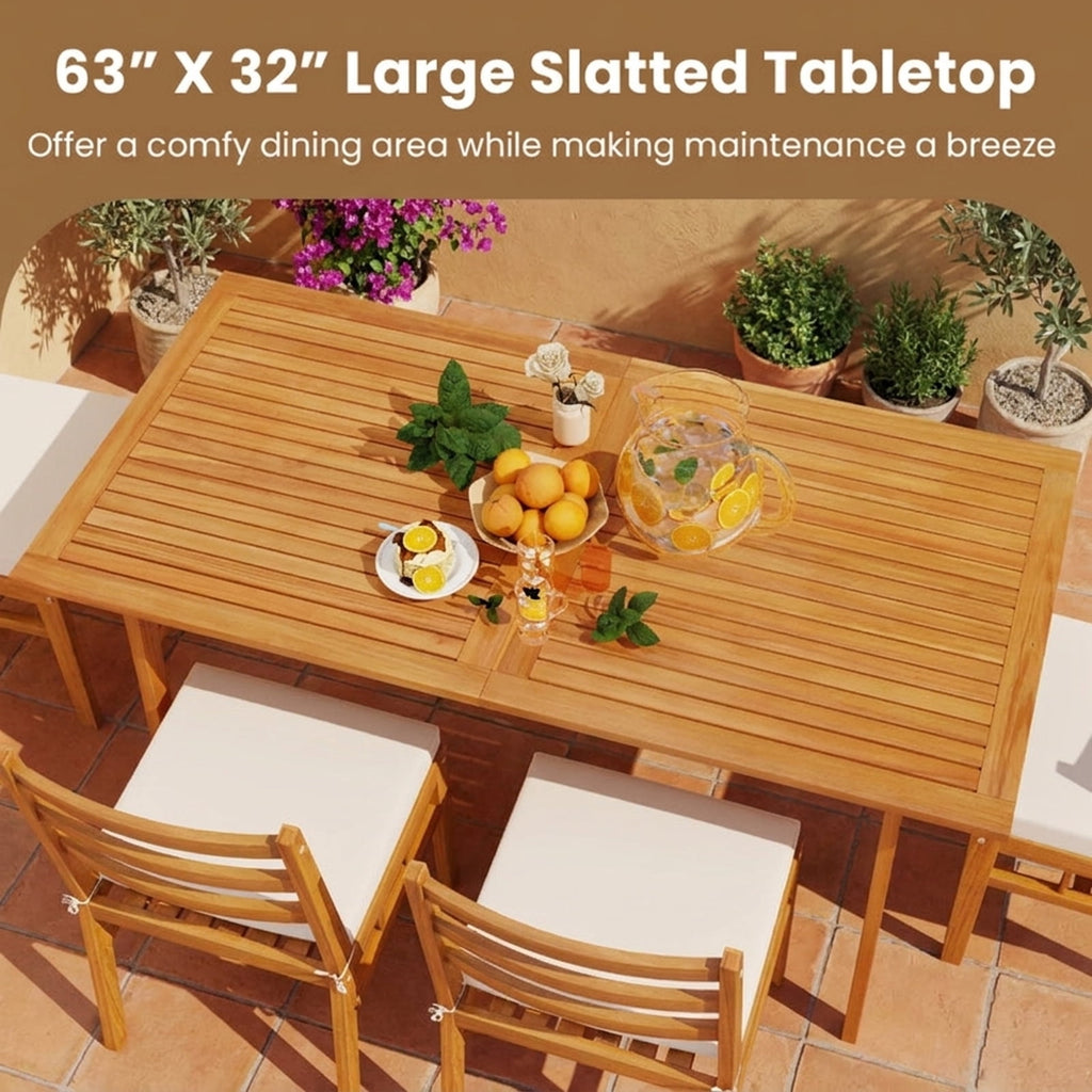Biotree 63-Inch Outdoor Wooden Dining Table with Umbrella Hole and Stable Base, Natural