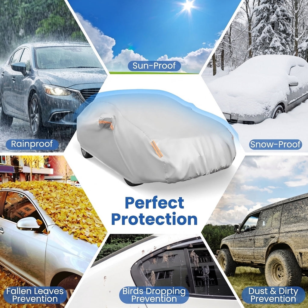 Biotree Universal Fit Sedan Car Cover 193 Inch - All-Weather Waterproof & UV Protection Outdoor Automobile Cover with Windproof Straps, Soft Lining & Storage Bag for Chevrolet, Ford, Honda, Nissan