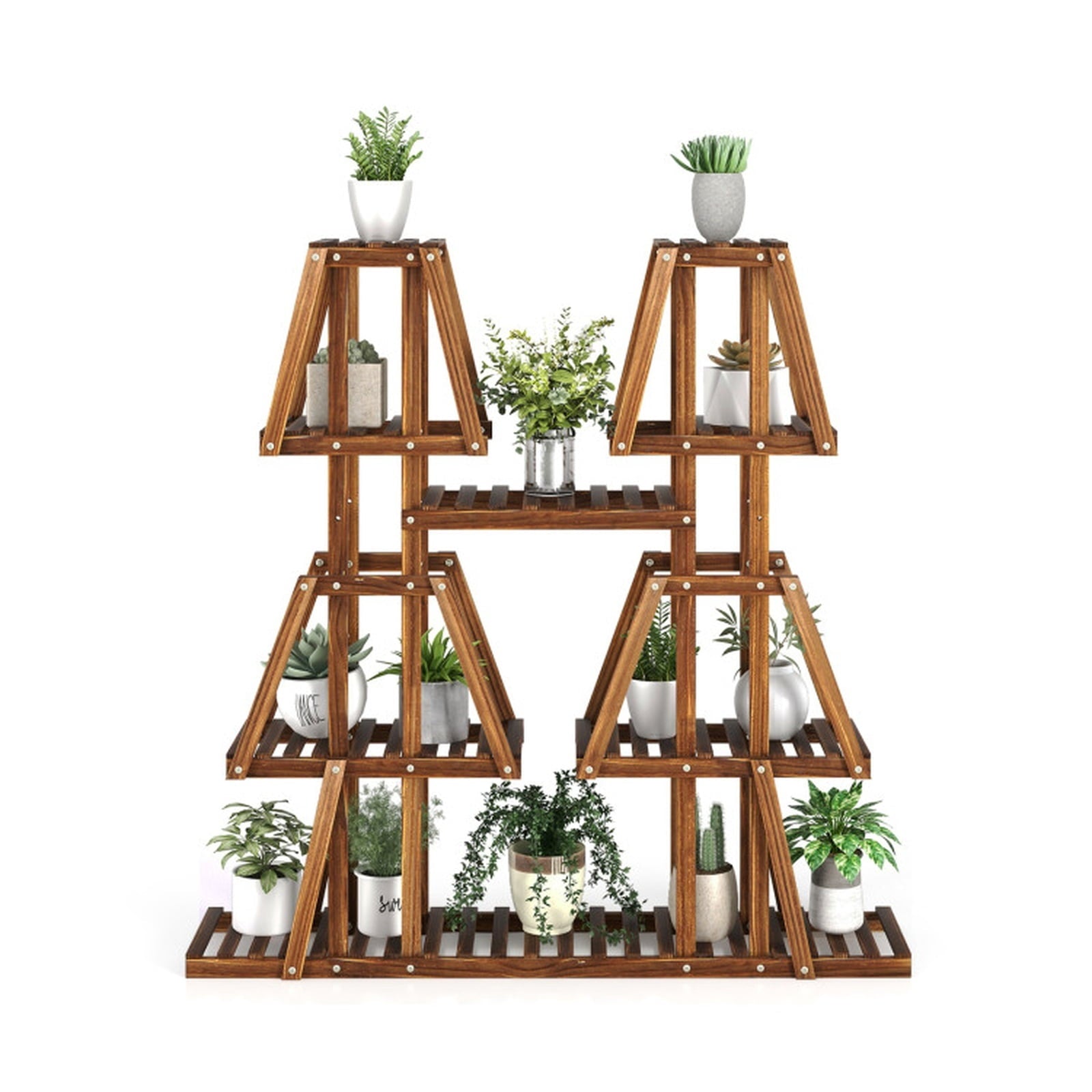 Biotree 5-Tier 10 Potted Wood Plant Stand for Multiple Plants for Indoor Outdoor Patio Balcony Garden, Brown