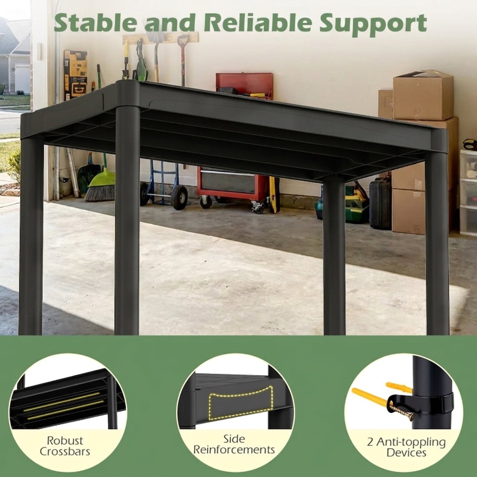 Biotree 4-Tier Heavy-Duty Plastic Storage Shelves Freestanding Garage Shelving Unit 400 lbs - Black