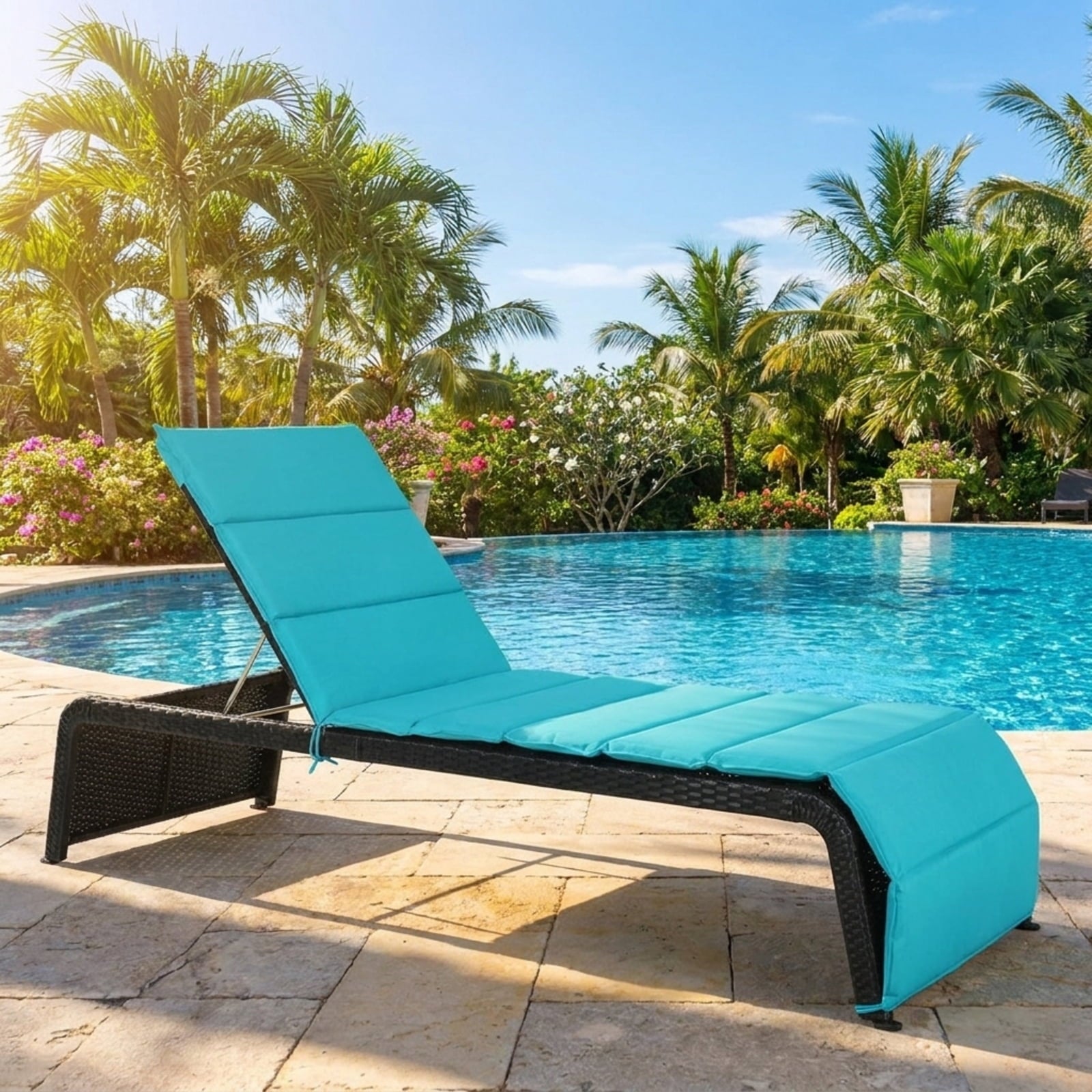 Biotree Patio Rattan Lounge Chair Back Adjustable Chaise Recliner with Cushioned Stackable Patio Chair for Garden BackyardTurquoise