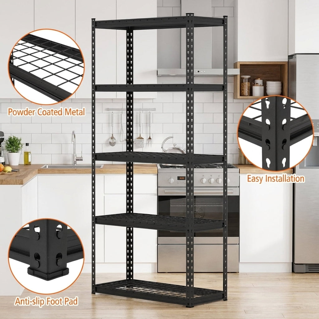 Biotree 5-Tier Metal Shelving Unit Anti-Slip Foot Pad Height Adjustable 1100 lbs Garage - Black