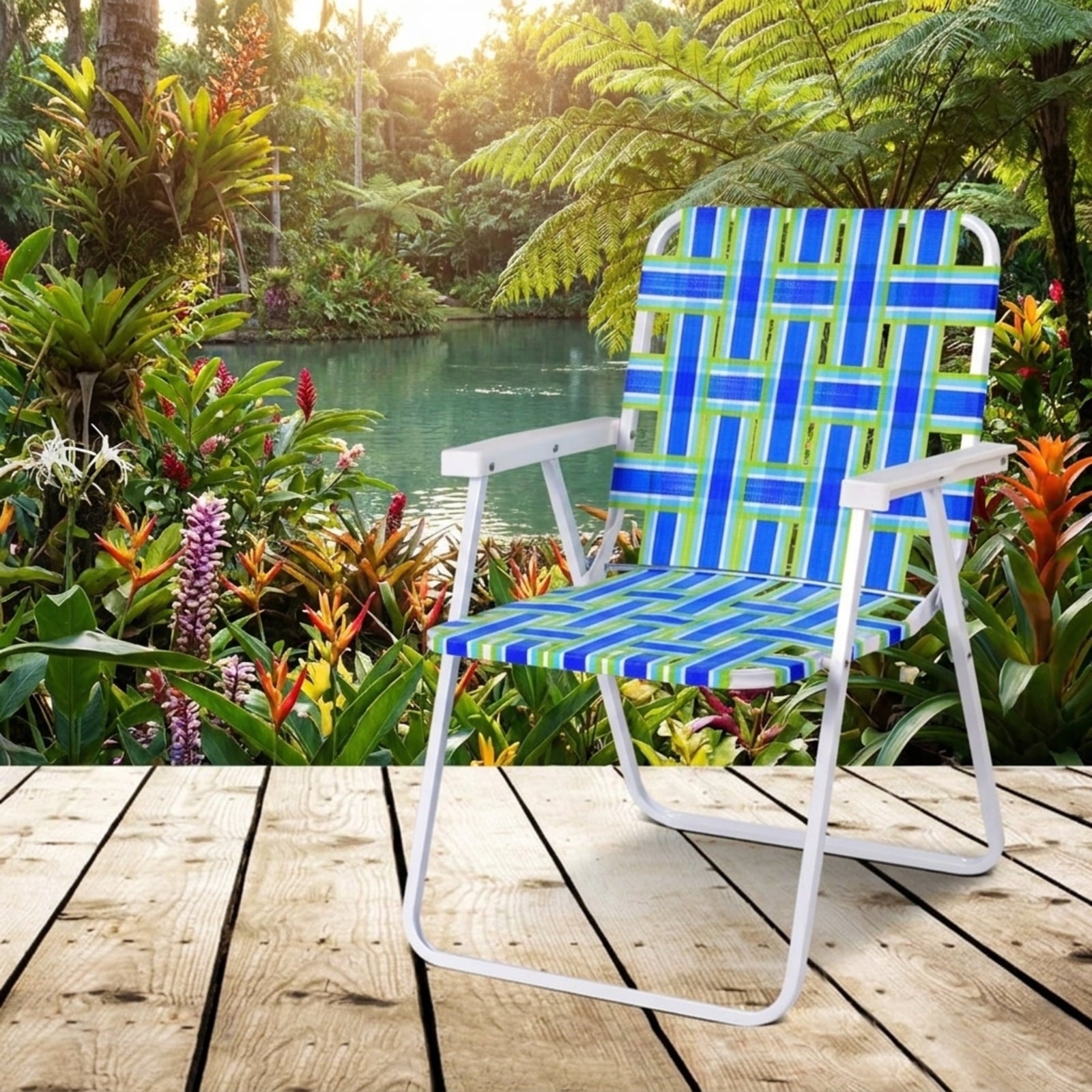 Biotree 6 Pcs Folding Beach Chair Camping Lawn Webbing Chair Stackable Patio Chair for Garden BackyardBlue