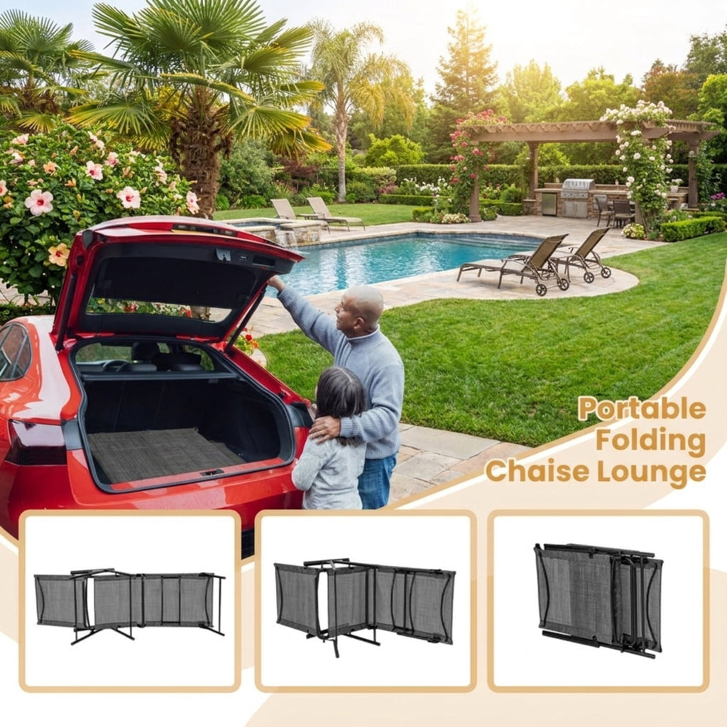 Biotree 2 Piece Patio Folding Chaise Lounge Chairs Recliner with 6-Level Backrest Stackable Patio Chair for Garden BackyardGray